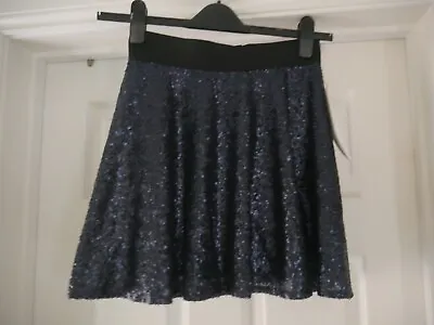 New Sequin Skirt Size 12 ZONE Blue Rara Skirt Short Evening Party Zip Full • $34.56