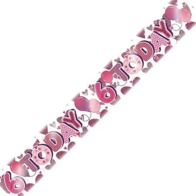 2.6 Metre Holographic Foil Party Banner - 6th Birthday Girl Age 6 • £2.50