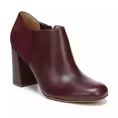 Naturalizer Leather Suede Block Heel Comfort Ankle Booties Minimalist Wine 8.5 • $34.99