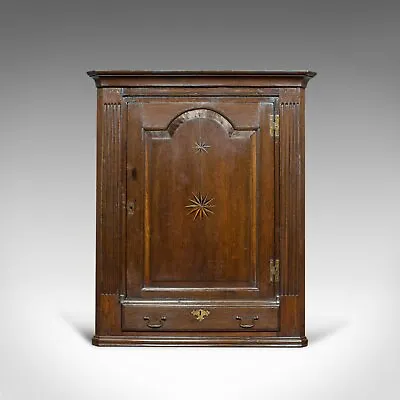 Antique Corner Cabinet English Georgian Oak Hanging Cupboard Circa 1780 • $983.59