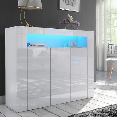 £169.80 • Buy White Sideboard Cabinet High Gloss &Matt Modern Cupboard Clifton 04 LED Lights