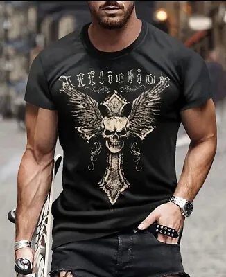 Affliction  Wings Skull Cross Pattern Men's  Short Sleeve  Tee -Shirt - Large  • $14.99