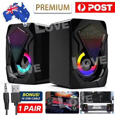 2x Computer Speaker Loud Sound With LED RGB Light For PC Laptop Stereo Desktop • $15.85