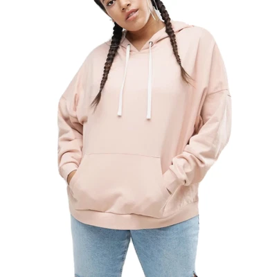 $35 • Buy ASOS Curve Size 20 Boxy Hoodie Sweatshirt Drop Shoulder Tunnel Pocket Knit Pink