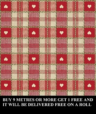 Red Gingham Love Heart Square Tablecloth Vinyl Oil Cloth PVC Fabric Material • £8