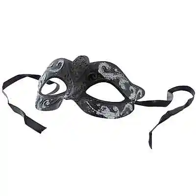 Classic Venetian Black & Silver Glitter Masquerade Mask - Ideal For Costume • £7.69