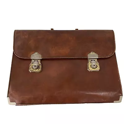 Vtg Cheney England Brown Leather Expandable Briefcase Holdall 2 X Locks No Key • $189.99