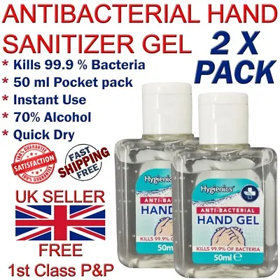 Hygienics 50ml 100ml Hand Sanitiser Sanitizer Gel Antibacterial Travel Alcohol • £2.49