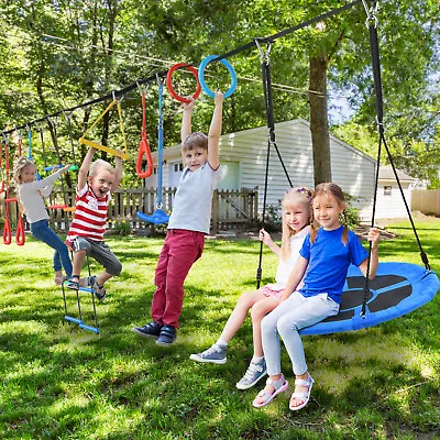 65FT Kids Ninja Warrior Obstacle Course W/ Monkey Bar Jym Ring Saucer Swing • $159.69