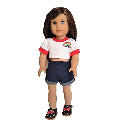 Doll Clothes T-Shirt And Denim Shorts Fit 18  American Girl Dolls Maplelea CB • $14.97