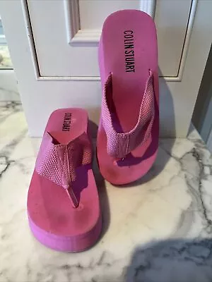 Vintage Colin Stuart Hot Pink Platform Chunky Thong Flips Open Toe Sandals 8.5 M • $19