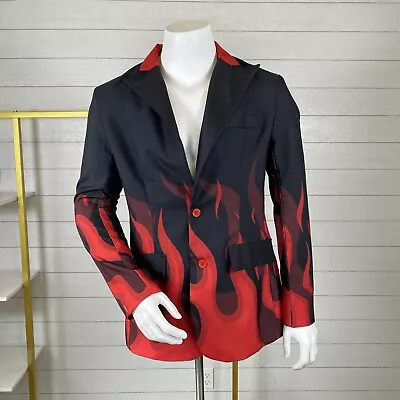 Spirit Men’s Black Red Flame Print Blazer Jacket Grunge Rockabilly Punk Sz M • $35