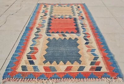 Authentic Hand Knotted Vintage Turkish Kilim Kilm Wool Area Rug 3.7 X 2.2 Ft • $3.25