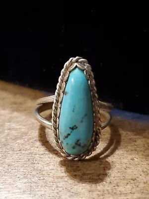 Vintage Navajo Morenci Turquoise Sterling Silver Ring Signed • $85