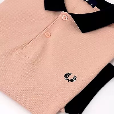 Fred Perry Apricot Black Block Polo Shirt Size M Medium Mod 60s Casuals • £3.50