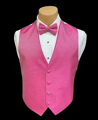 Men's Flow Formals Pink Tuxedo Vest & Tie Bow Or Long Groom Prom Wedding Party • $12