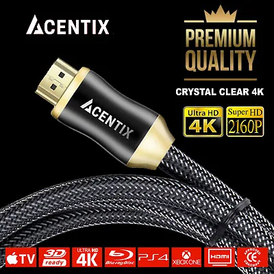 ACENTIX® 4K ULTRA HIGH SPEED HDMI V2.0 CABLE 50CM/0.5/1/1.5/2/3/5/7.5/10/15/20M • £5.49