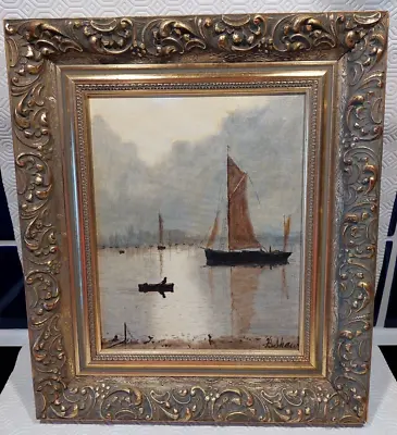 Original Oil Painting  Sailing Barge At Malden  In Gilt Frame By Bernard Shaw • £95