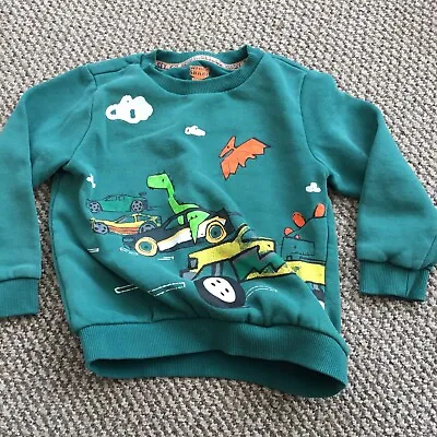£2 • Buy F&F Boys Green Cotton Pullover Sweatshirt Size 5-6 Years - Car/dinosaur Print