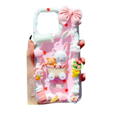Decoden Phone Case DIY Rabbit Bunny Flower Cream Pink Charm DIY Kits Set Craft • $23.30