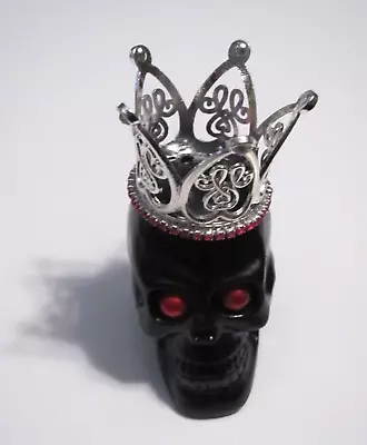 Hand Decorated Black Resin Mini Skull W/ Red Bead Eyes & Silver Mini Crown • $6.99