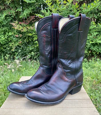 M.L. Leddy Goatskin Black Cherry Leather Cowboy Boots Custom Made Mens 9E • $285