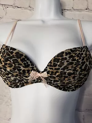 Victoria's Secret BIOFIT DEMI UPLIFT Lace Bra Leopard W Pink Satin Straps 32B • $7.70