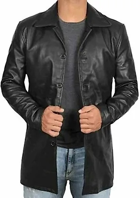 Leather Trench Coat-Mid Length Coat For Men-Black Sheep Coat-Trench Coat For Men • $132