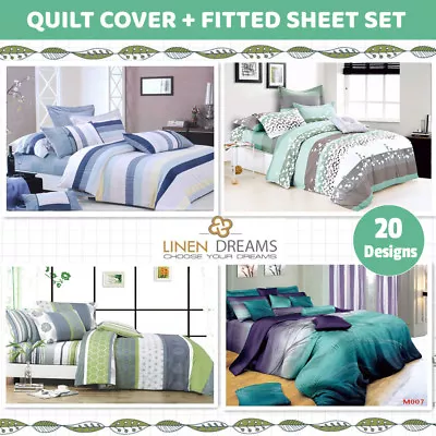 Queen/King Size Bed 4pc 100% Cotton Quilt / Duvet Cover+Fitted Sheet Set • $69