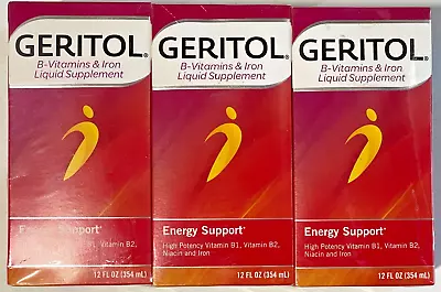 Pack Of 3 - Geritol B-Vitamins & Iron Liquid Supplement Energy Support 12 Fl Oz • $33.95