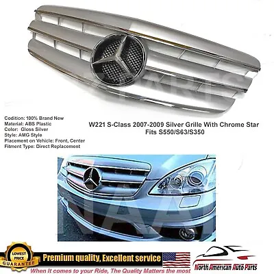 Silver AMG Grille S-Class Chrome Star S63 S65 S550 S350 2007 2008 2009 W221 Fins • $165