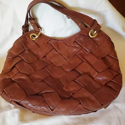 Cole Haan Leather Basketweave Purse - Reddish Brown • $65