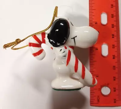 Vintage Christmas Peanuts Snoopy With Candy Cain Ceramic Some Paint Loss • $21.90