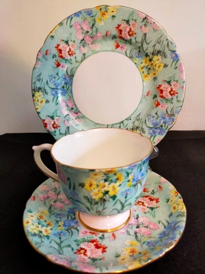 £65 • Buy Shelley Melody Chintz Teacup Trio #12974 VGC