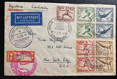 1936 Berlin Germany Olympics Flight Hindenburg Zeppelin Cover To New York USA • $179.99