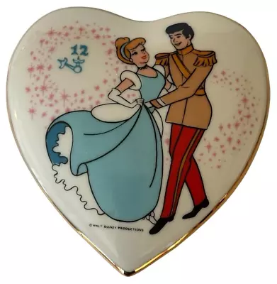 VTG Disneyland Cinderella & Prince Heart Shaped Trinket Box Porcelain Japan • $24.99