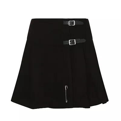 Tartanista 16.5   - 42 Cm  Black Mini Billie Kilt Skirt With Leather Straps • $23.93