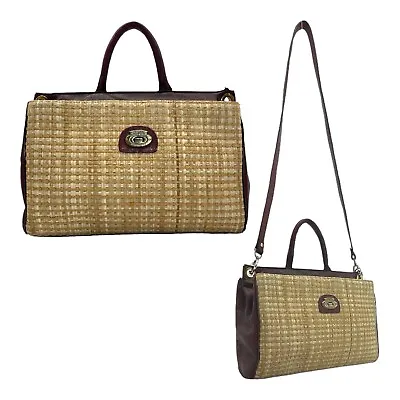 Vintage 60s 70s ETIENNE AIGNER Medium Straw Leather Handbag Shoulder Bag OXBLOOD • $199.99