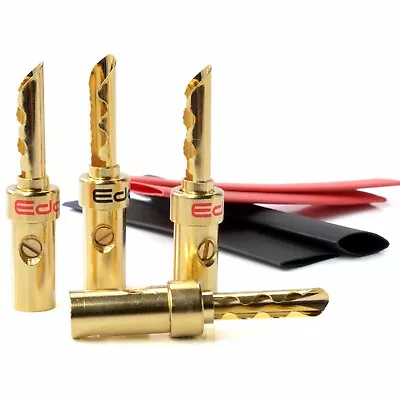 EDGE Banana BFA-Z Plugs Gold Plated (Speaker Connector) With Heatshrink (QTY X4) • £6.99