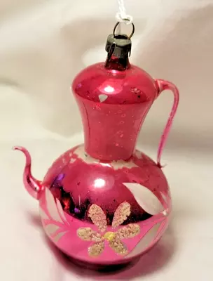 Vintage Mercury Glass Pink Stenciled Flower Poland Teapot • $15.99