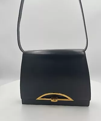 Celine Vintage Black Purse With Shoulder Strap And Red Interior • $850