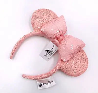 Minnie Ears Disney Parks Bow Rare Gift Millennial Pink New Sequins Headband • $12.99