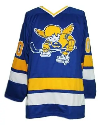 Any Name Number Minnesota Fighting Saints Retro Custom Hockey Jersey 20 Blue  • $54.99