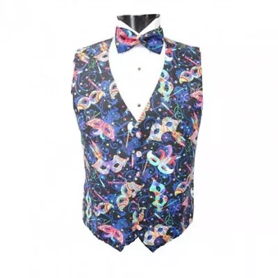 Mardi Gras Feather Masks Tuxedo Vest And Bow Tie • $148.50