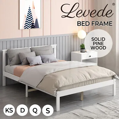 Levede Wooden Bed Frame Queen Double King Single Full Size Mattress Base Timber • $126.99
