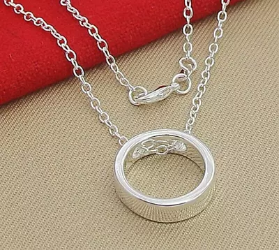 925 Sterling Silver Round Circle Pendant Chain Necklace For Women Wedding Gift • $59.99