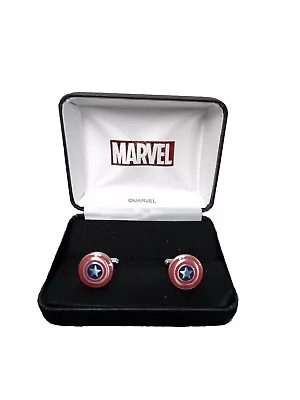 Marvel Captain America Shield Cufflinks Logo Symbol Steel Cuff Links Silver • $14.99