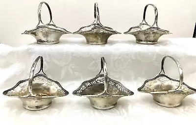 Antique Whiting Sterling Silver Mini Bon Bon Nut Dish Baskets X 6 • $225