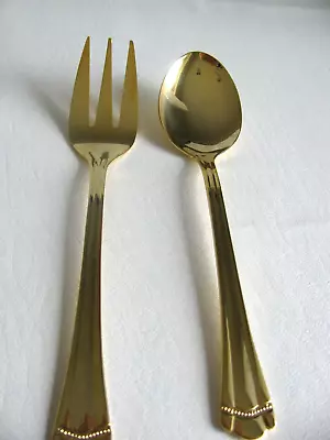 Vintage FABERWARE Gold Plated Flatware Serving Fork & Spoon Set 8  • $15.66