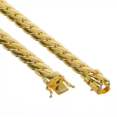 Men's Cuban Link Chain Necklace Box Clasp Safety Lock 14K Gold Plated 8 Mm / 26  • $19.50